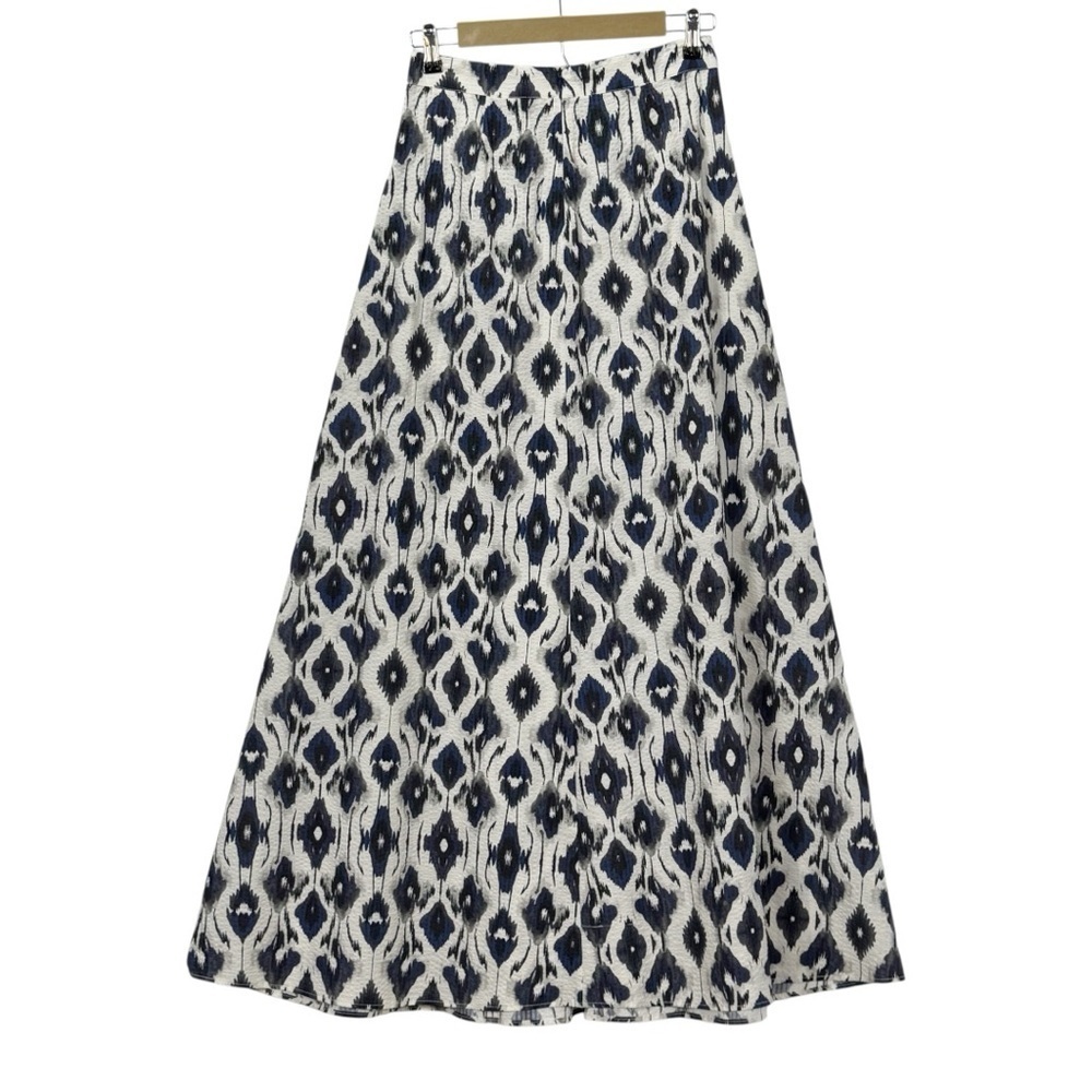 Manila Grace A-Line Maxi Skirt Size 4 100% Cotton Blue White Abstract Print